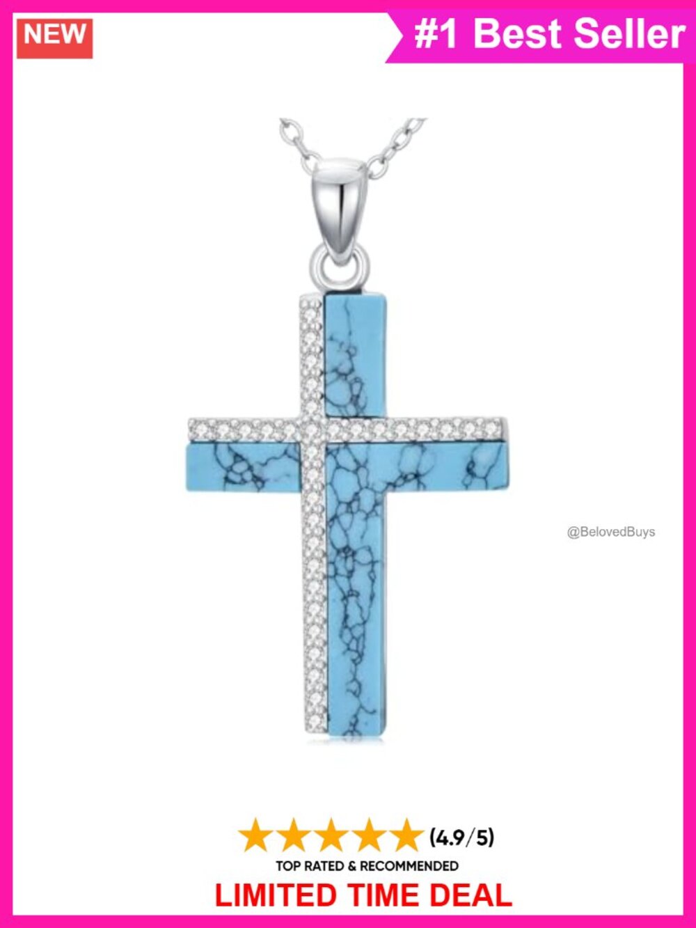 Turquoise Cross Pendant Necklace 925 Sterling Silver Cable Chain Religious